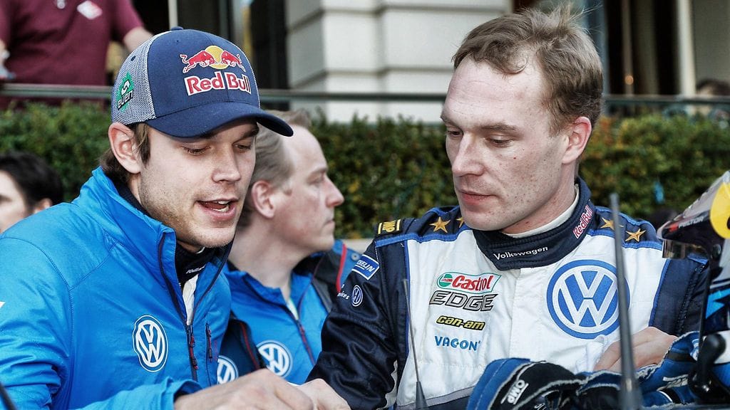 Andreas Mikkelsen ja Jari-Matti Latvala Monte Carlossa tammikuussa 2015.