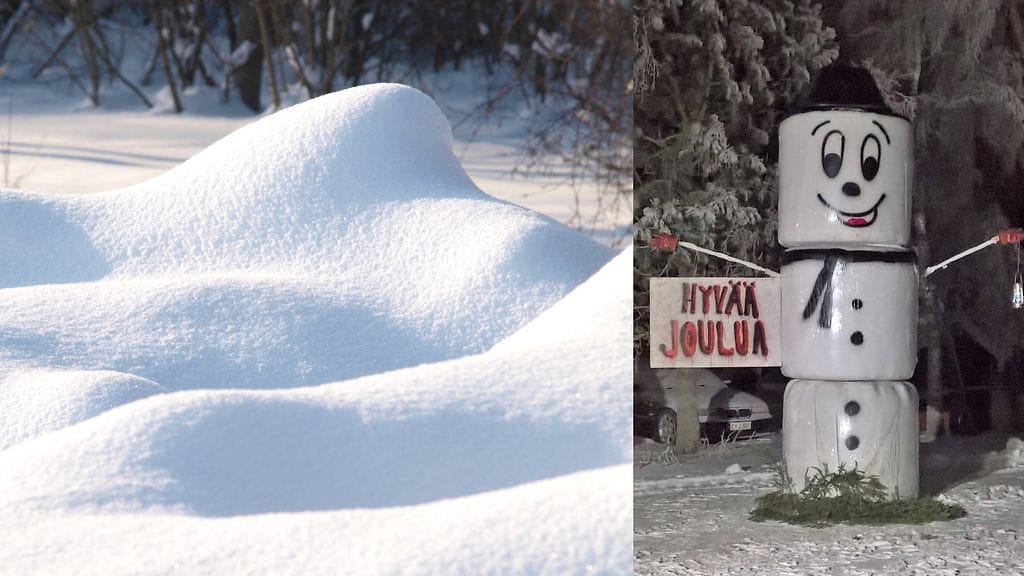 Tämän lumiukon voi rakentaa, vaikka kinoksia ei täksi jouluksi saataisikaan.