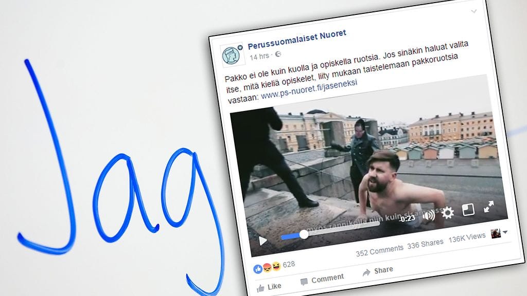 Perussuomalaisten Nuorten julkaisema video pakkoruotsista.
