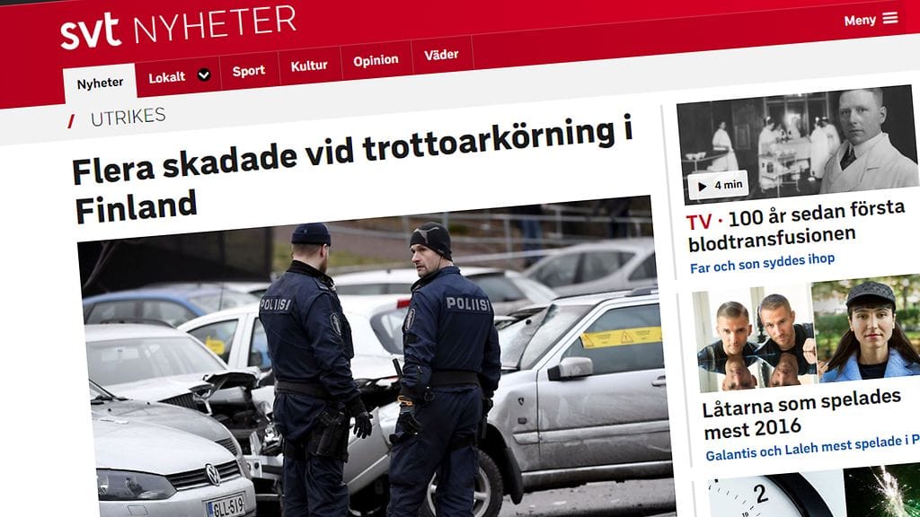 Kuvakaappaus Ruotsin television SVT:n nettiuutisesta.