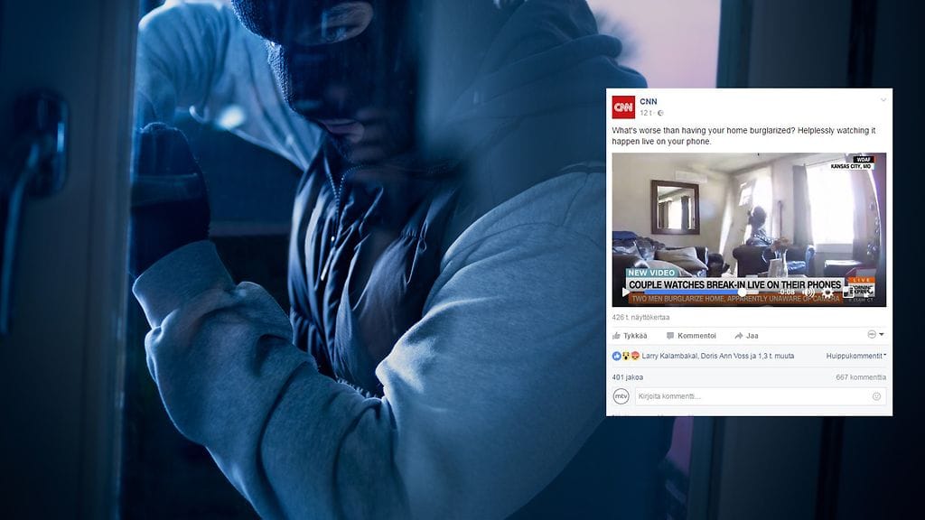 Aviopari todisti asuntomurtoa livelähetyksenä suoraan kotoaan.