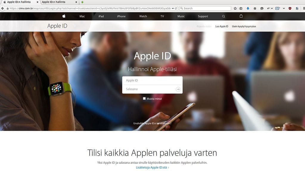 Tietojenkalastelusivustoa ei heti tunnistaisi väärennetyksi. Aitouden voi tarkistaa vain verkko-osoitteesta.