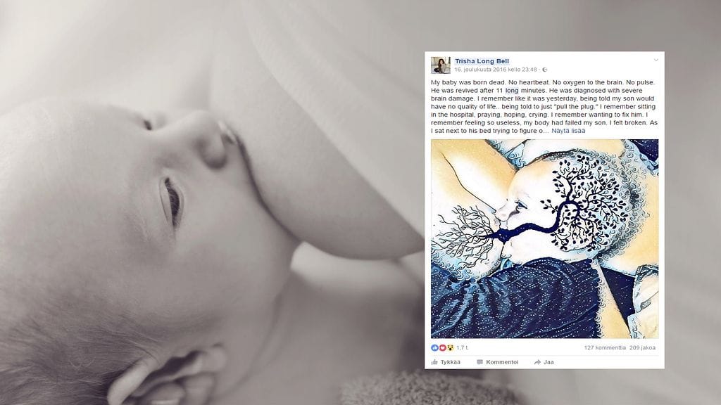 Äidin julkaisema piirroskuva symboloi äidinmaidon hyvää tekevää voimaa.