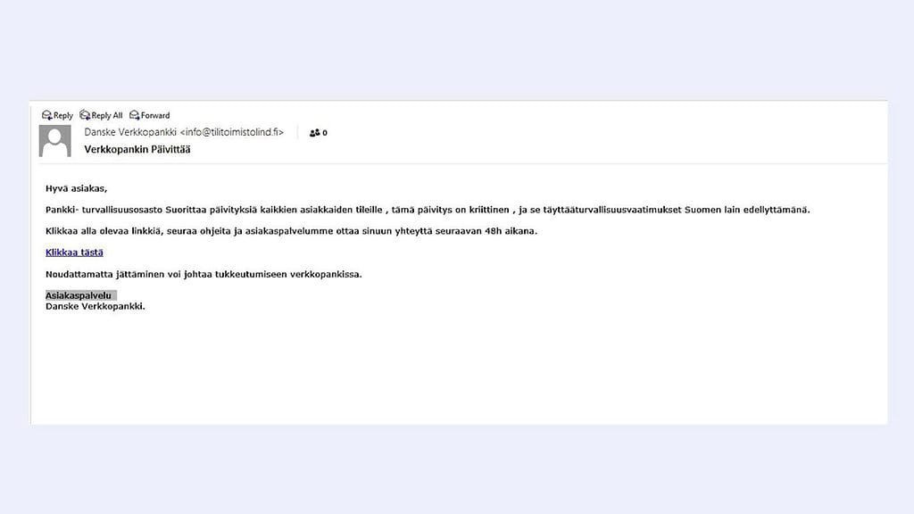 Verkkopankin huijausviesti Helsingissä keskiviikkona 11. tammikuuta 2017.