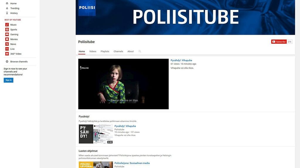 Kuvankaappaus Youtuben Poliisitube-kanavalta.