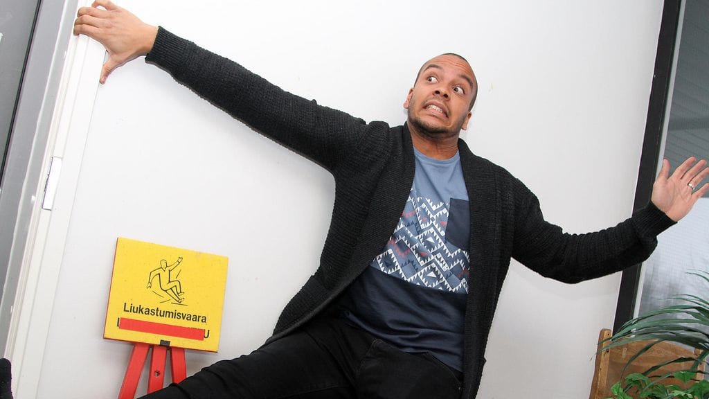 Ernest Lawson joutui liukastumisvaaraan Putous-treeneissä 18. tammikuuta 2017.