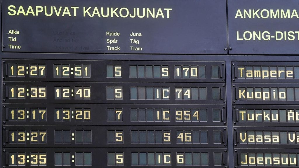 Rautatieliikenteessä on häiriö, kertoo Fintraffic Rataliikennekeskus. Sen mukaan matkustajainformaatiojärjestelmässä on häiriöitä. Kuvituskuva.