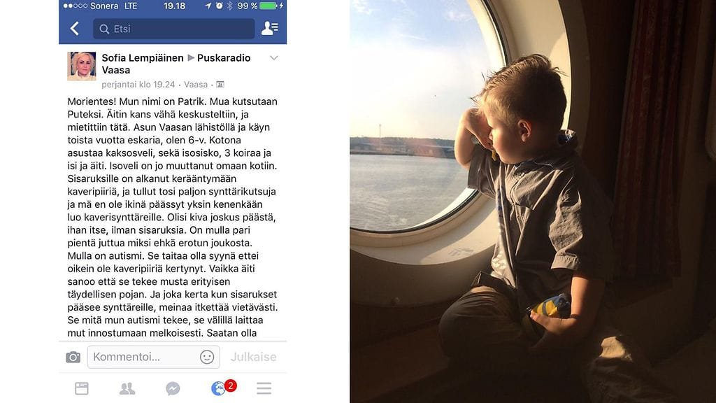 Äidin facebook-sivustolle kirjoittama viesti muutti Putte-pojan elämän.