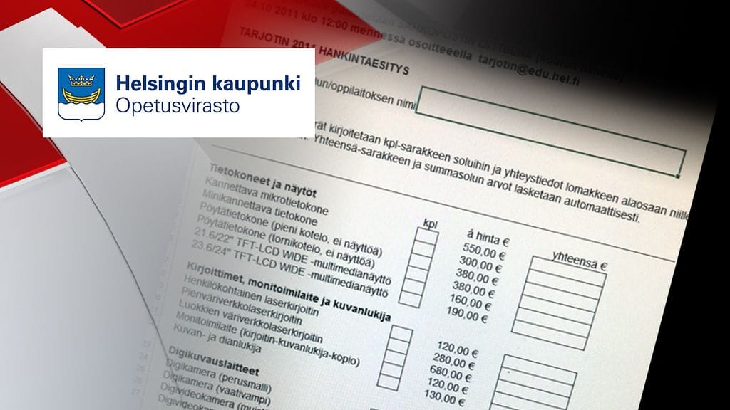 Koulut tilasivat ylimalkaiselta lomakkeelta tuotteita, joista ei kerrottu tarkempaa tietoa. Ovatko tietokoneet ym. laitteet todella maksaneet sen, mitä "hankintatarjotinlomakkeessa" luki ja jos eivät ole, mihin välisumma jäi?
