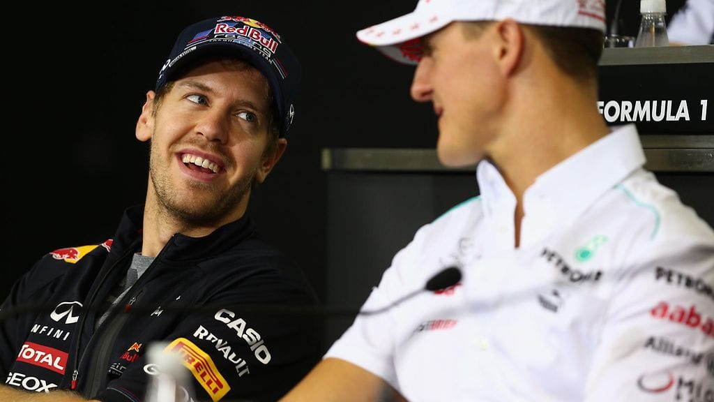 Sebastian Vettel ja Michael Schumacher Brasilian GP:ssä marraskuussa 2012.