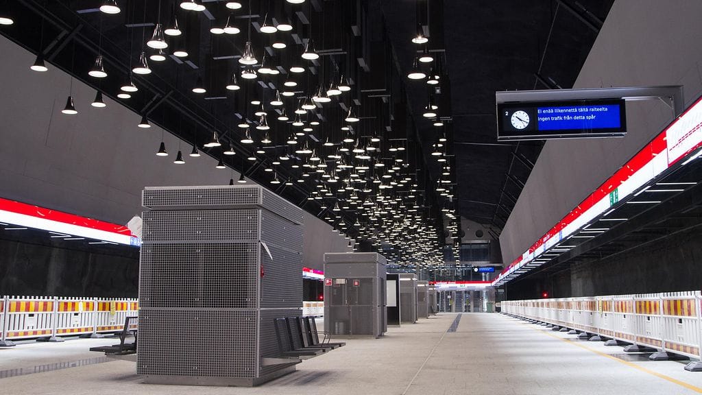 Länsimetron Lauttasaaren asema helmikuussa 2017 kuvattuna.