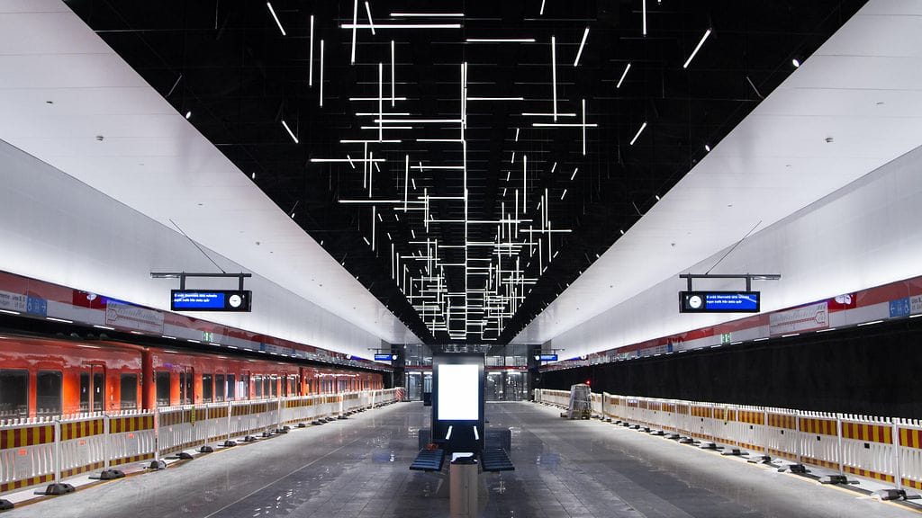 Länsimetron Keilaniemen asema helmikuussa 2017 kuvattuna.