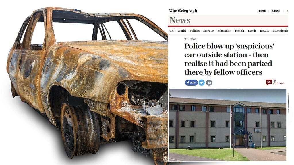 Kuvituskuvan auto ei liity tapaukseen. Toinen kuva Telegraphin verkkosivuilta. Kuvassa näkyy kyseessä oleva poliisiasema.