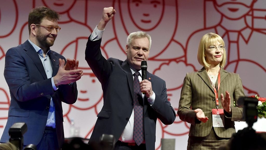 Antti Rinne valittiin jatkokaudelle puoluekokouksessa Lahdessa.