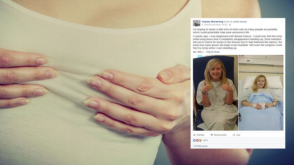 Rintasyöpädiagnoosin saanut nainen haluaa levittää tietoisuutta syövän erilaisista oireista.