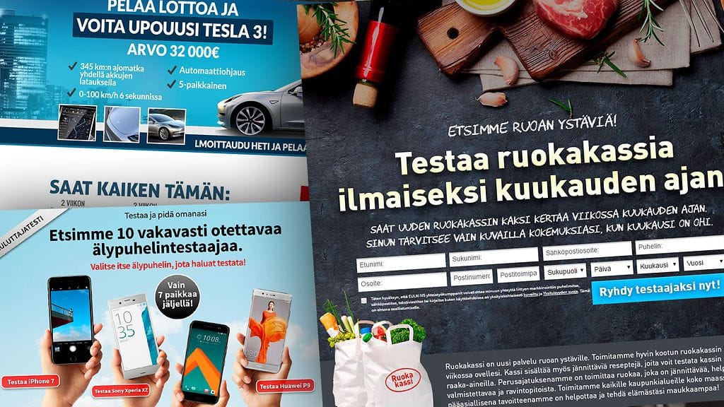 Kuvakaappauksia "arvontosivustoilta".