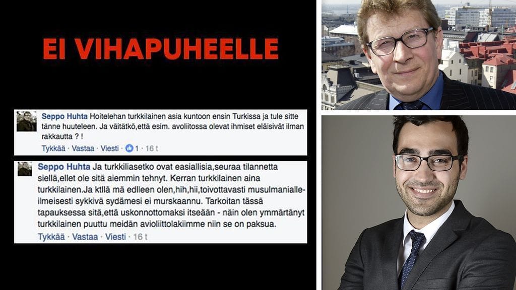 Vihreiden kansanedustaja Ozan Yanar (alh. oik.) julkaisi Facebook-sivuillaan PS-valtuutettu Seppo Huhdan kommentit hänelle liittyen avioliittolakiin.