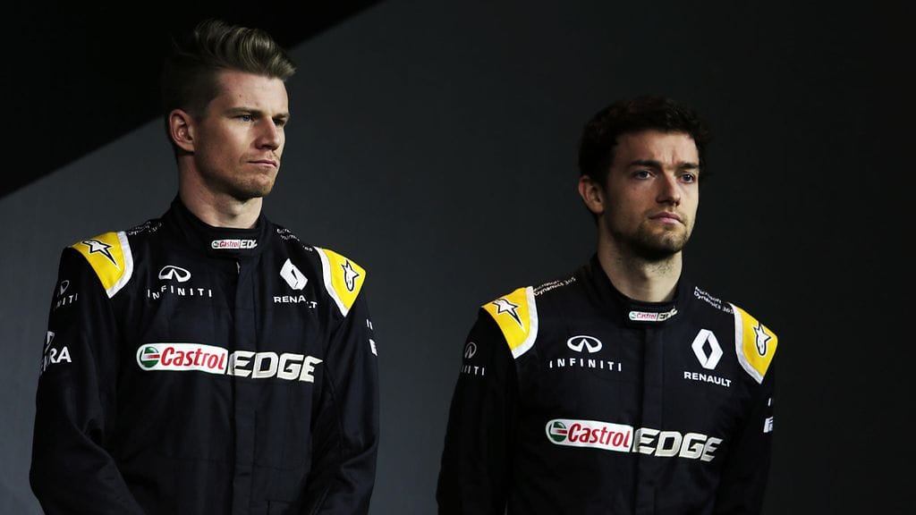 Nico Hülkenberg ja tallitoveri Jolyon Palmer tiistaina Lontoossa.