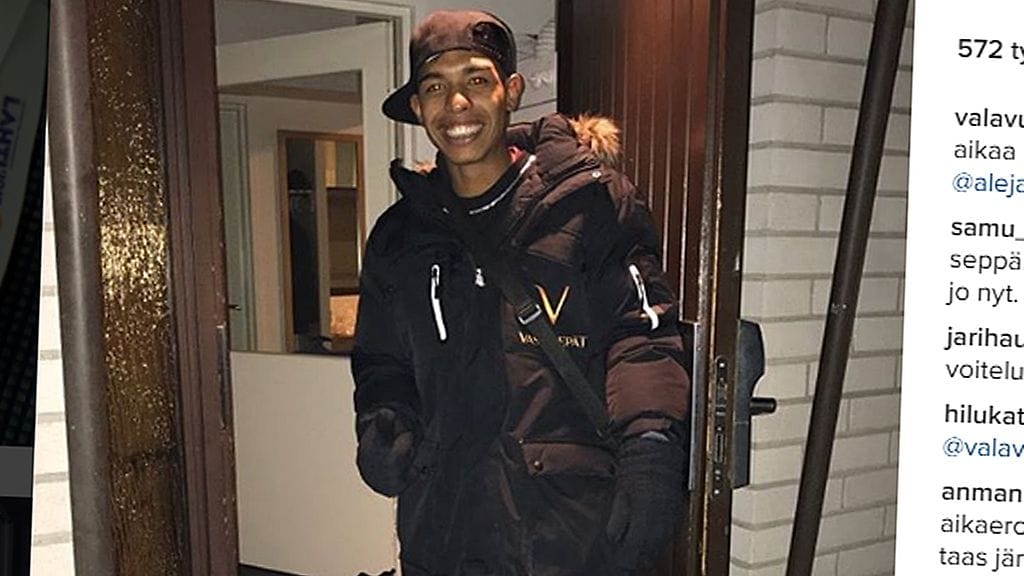 Adrian Solano saapui Suomeen tiistaina (kuvankaappaus Aleksi Valavuoren Instagram-tililtä).