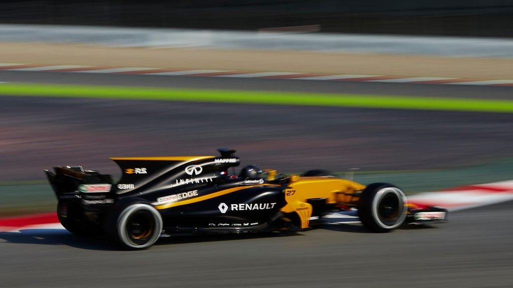 Hainevä Nico Hülkenbergin Renault-autossa.