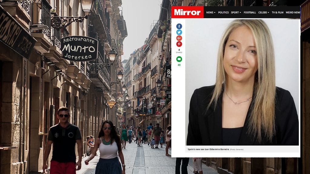 Kuvituskuvaa espanjalaiselta kadulta. Toisessa kuvassa Edelmira Barreira.