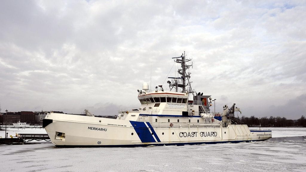 Merikarhu Katajanokan merivartiolaiturissa Helsingissä 28. helmikuuta 2017. Rajavartiolaitoksen ulkovartiolaiva Merikarhu lähtee 4. maaliskuuta Frontexin Poseidon-yhteisoperaatioon Välimerelle Kreikkaan.