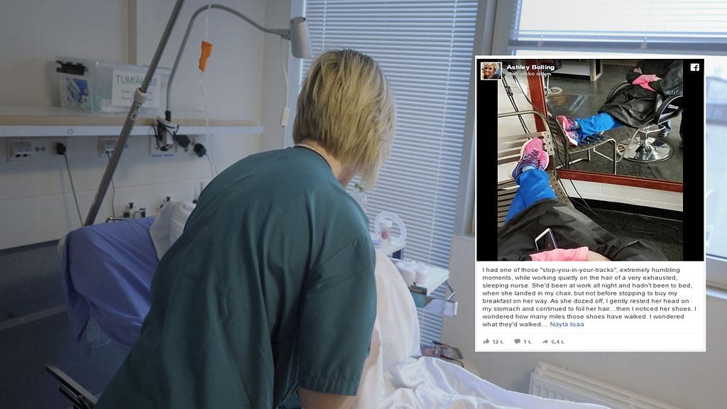 Kampaaja haluaa muistuttaa meitä kaikkia siitä ihmeellisestä työstä, jota sairaanhoitajat päivittäin eteemme tekevät.