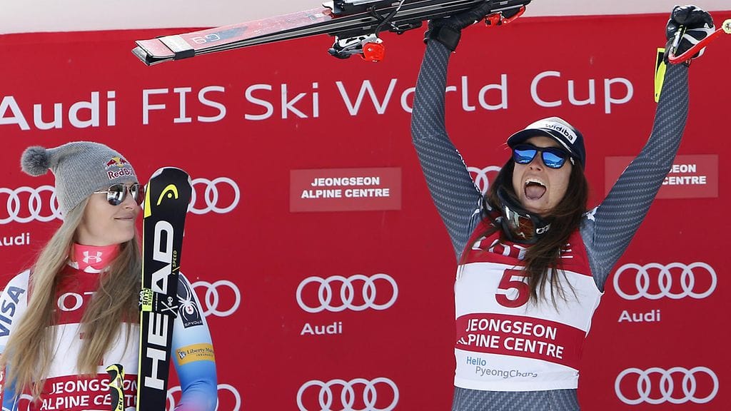 Lindsey Vonn sai seurata Sofia Goggian juhlia Etelä-Koreassa.