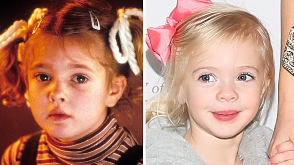 Drew Barrymore vuonna 1982 ja tämän tytär Frankie.