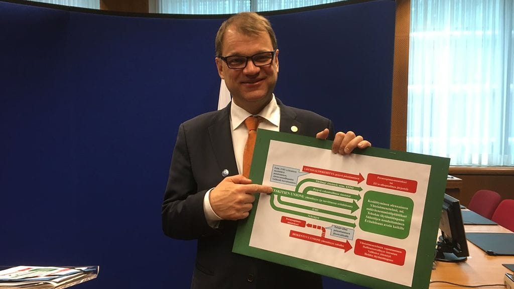 Tämän kaavion Juha Sipilä aikoo esitellä liittokansleri Angela Merkelille.  (Kuva: Valtioneuvoston kanslia)
