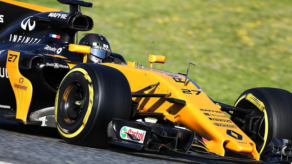 Nico Hülkenberg Renault-autossa Barcelonan testeissä viime viikolla.