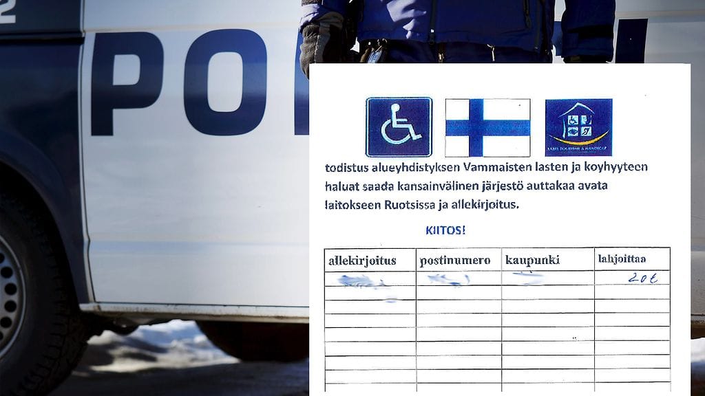 Esimerkki huijareiden käyttämästä keräyslistasta.