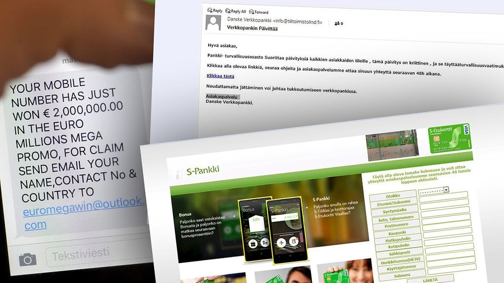 Suomalaisia yritetään jatkuvasti huijata tekstiviesti-, sähköposti- ja nettimainoskampanjoilla. Tarkkaavaisuudella suojautuu jo pahimmalta.