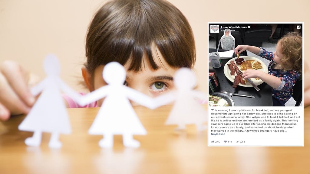 Nukke toimittaa pikkutytölle isän virkaa siihen saakka, kunnes hän palaa jälleen kotiin.