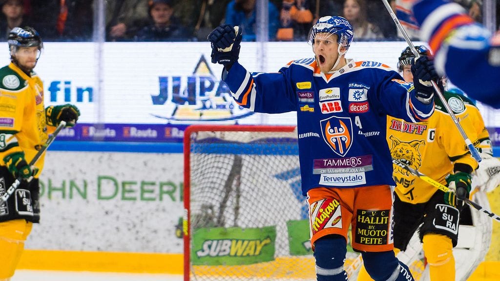 Jani Lajunen vei Tapparan seitsemännessä pelissä 1-0-johtoon vain 22 sekunnin pelin jälkeen.