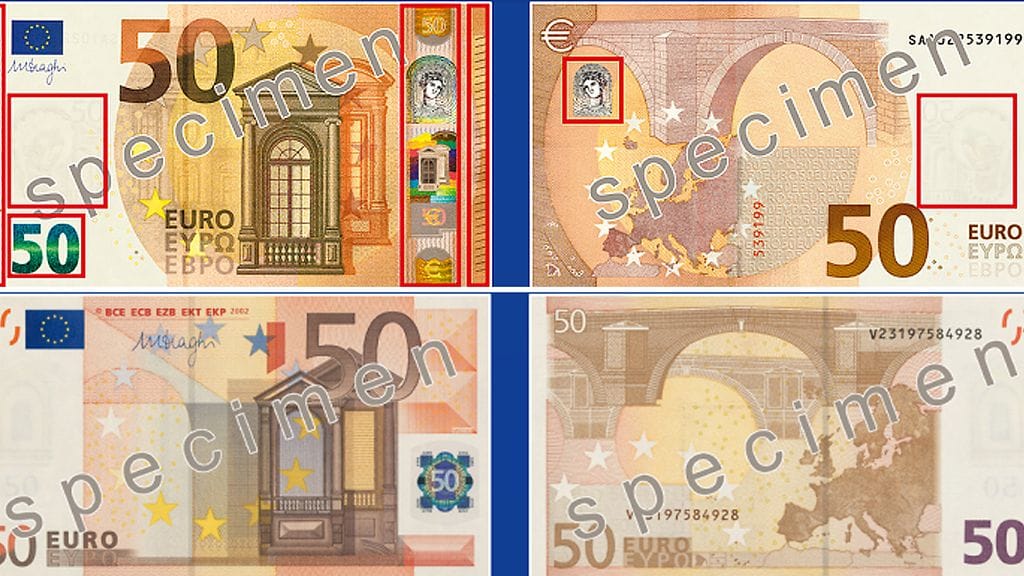 "Viiskymppisen" muutoksilla tavoitellaan muun muassa hankalampaa väärentämisprosessia. Alempana tässä artikkelissa on nähtävissä tämä kuva täysikokoisena.