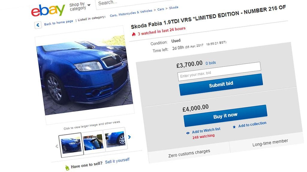 Kuvankaappaus auton myynti-ilmoituksesta.