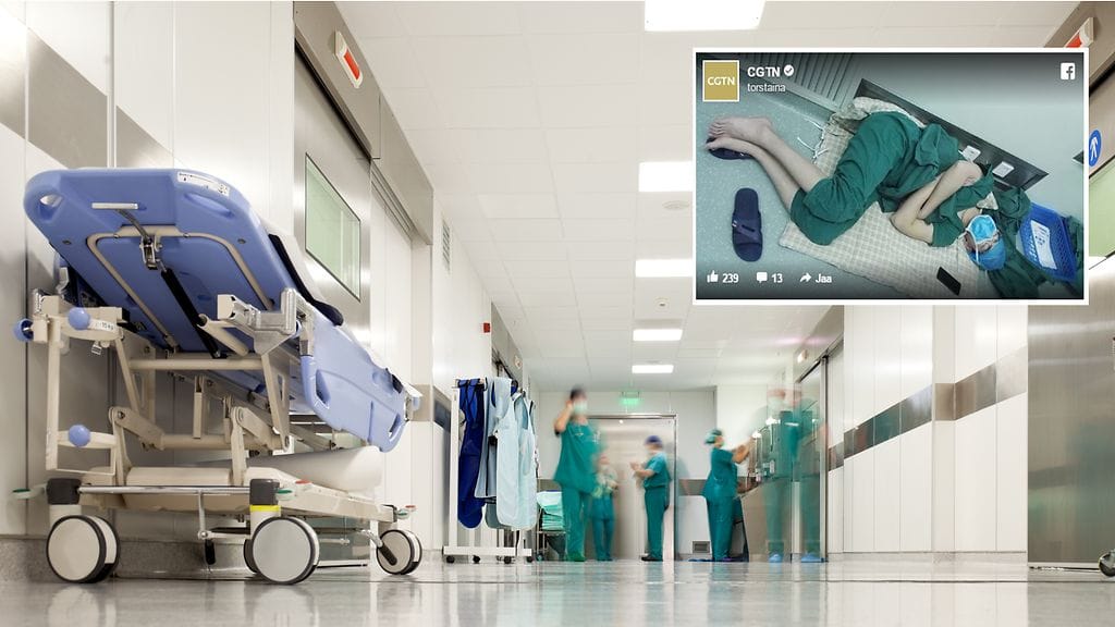 Kuva sairaalan käytävällä nukkuvasta kirurgista herättää tunteita.