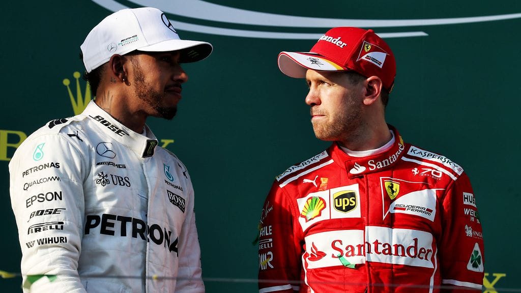 Lewis Hamilton ja Sebastian Vettel.