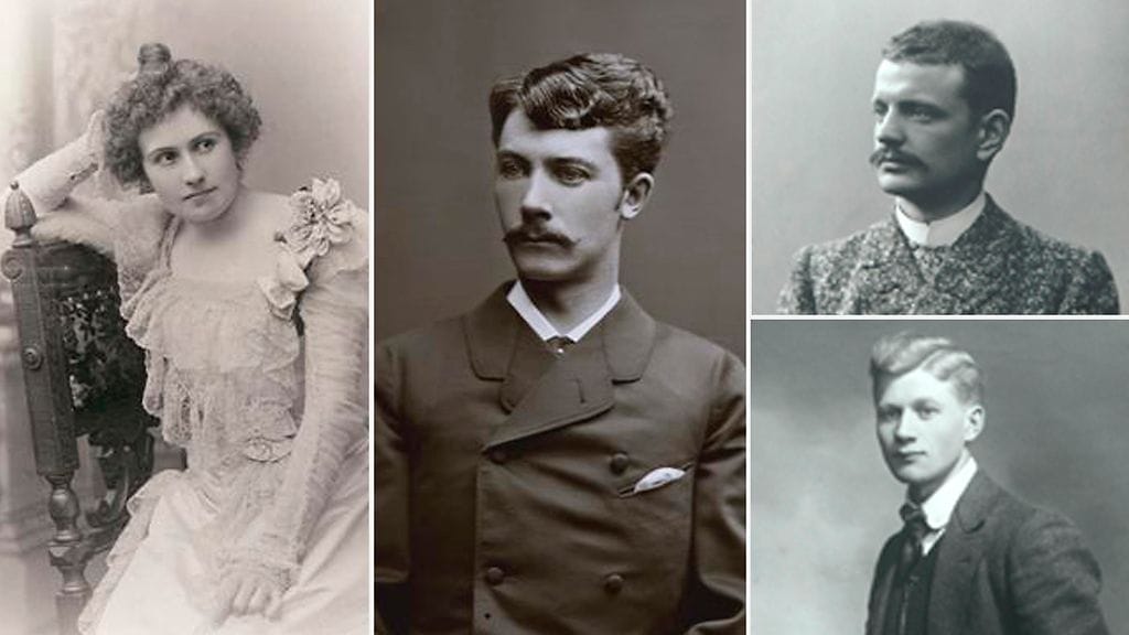 Aino Ackté, Axel Gallen-Kallela, Jean Sibelius ja Alvar Aalto Atelier Nyblinin ikuistamina.