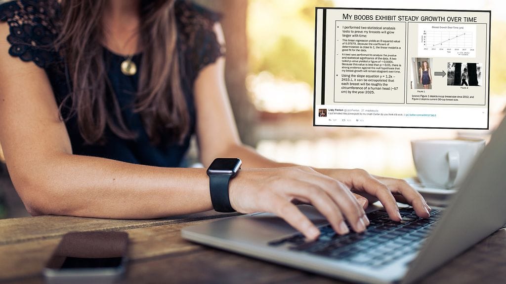 Microsoft kehui naisen PoerPoint taitoja Twitterissä.