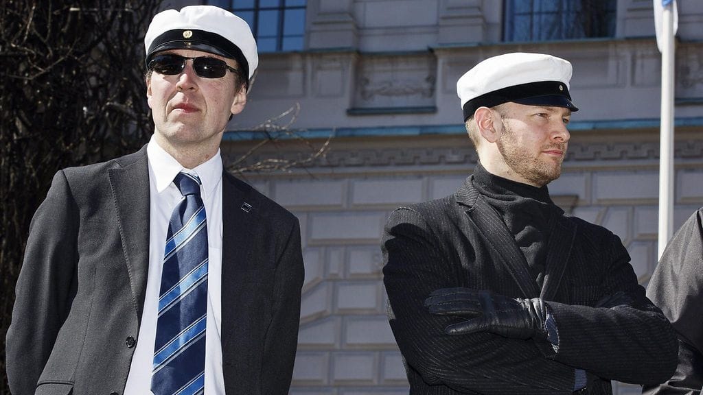 Jussi Halla-Aho ja Sampo Terho vapputapahtumassa Helsingissä 2017.