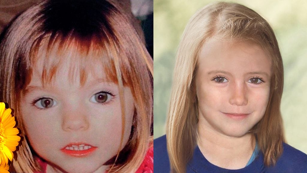 Kolmivuotias Madeleine McCann vasemmalla, oikealla tietokoneella tehty kuva siitä, miltä hän olisi voinut näyttää vuonna 2012 juuri ennen yhdeksänvuotissyntymäpäiväänsä.