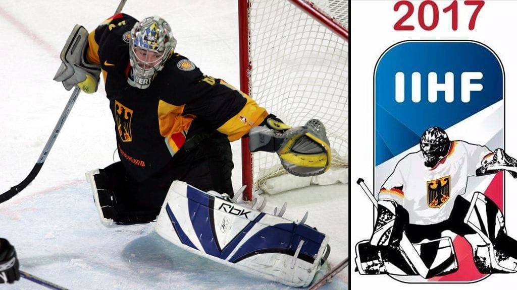 Robert Müller venyttämässä torjuntaan Torinon olympialaisissa 2006. Sama mies on 2017 MM-kisojen logossa.