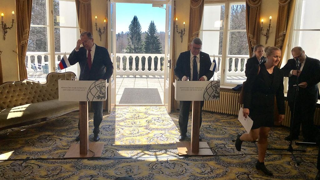 Venäjän ulkoministeri Sergei Lavrov päivitteli Haikon kartanon tiedotustilaisuudessa Yhdysvaltojen epäilyjä vaaleihin sekaantumisesta.