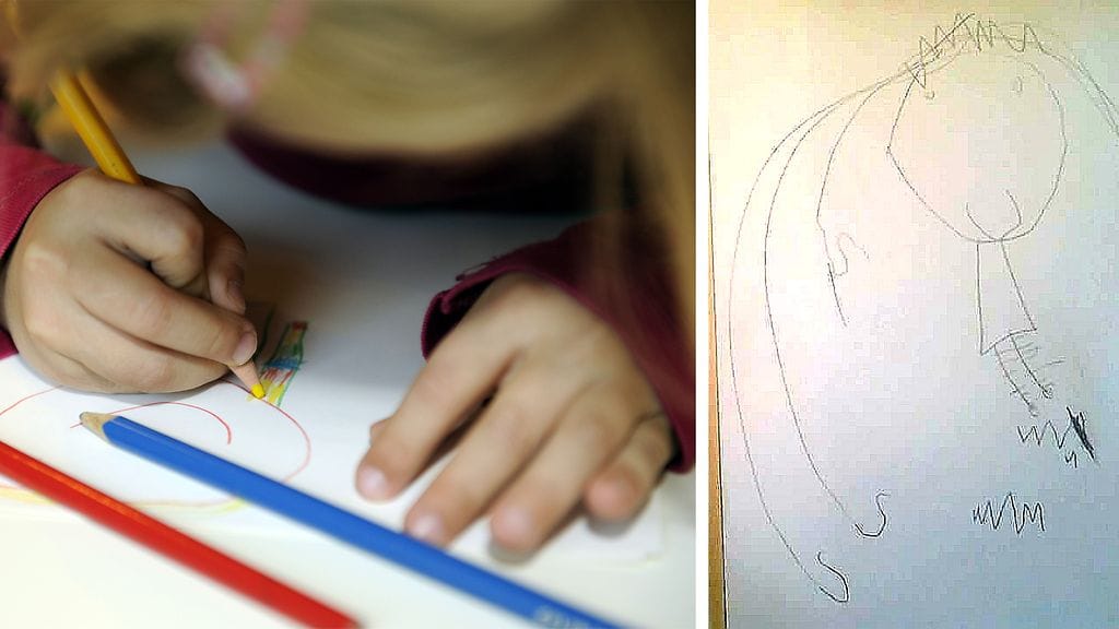 Kolmevuotiaan tytön piirustus on tarkkaa jälkeä jokaista viivaa myöten.