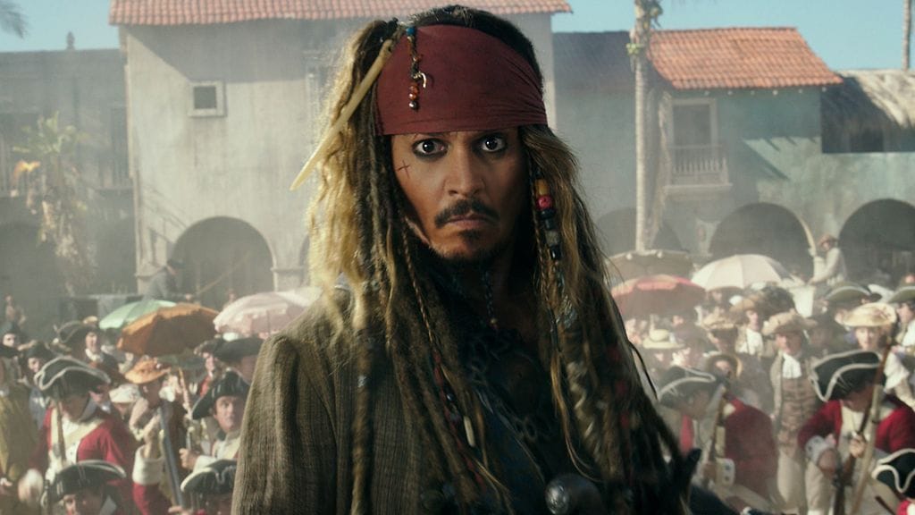 Kapteeni Jack Sparrow, eli näytelijä Johnny Depp uusimmassa Pirates of the Caribbean -elokuvassa.