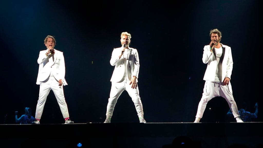 Take That vuosimallia 2017: Mark Owen, Gary Barlow ja Howard Donald.