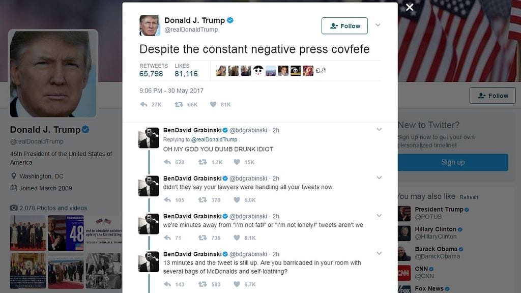 Twitter spekuloi covfefe-sanan merkitystä.