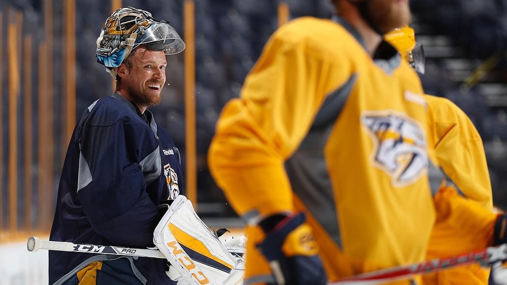 Pekka Rinne Nashvillen harjoituksissa perjantaina.